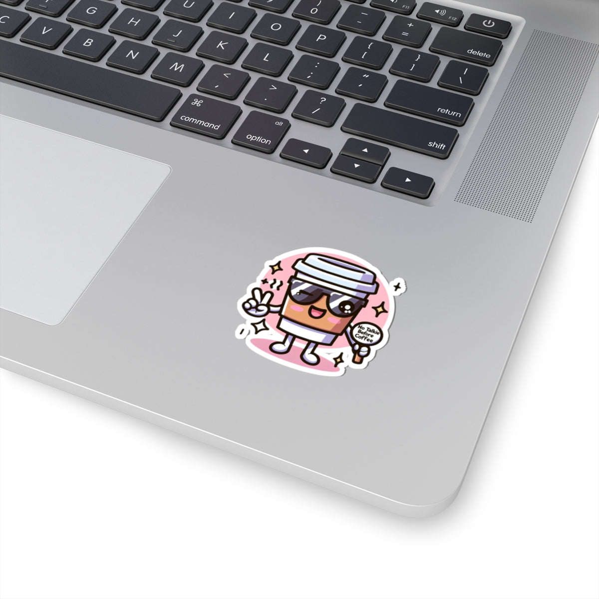 Cute Coffee Lover Kiss-Cut Stickers, No Talkie Before Coffee, Laptop Decals, Kawaii Art, Gift for Coffee Enthusiasts