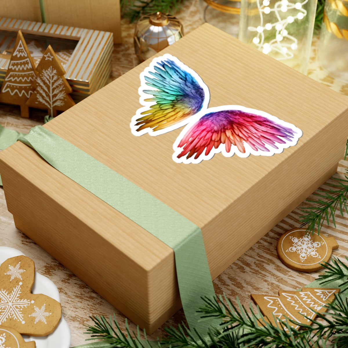 Rainbow Wings Kiss-Cut Stickers | Colorful Angel Wing Decals for Laptops, Water Bottles, Journals, Gifts, Party Favors
