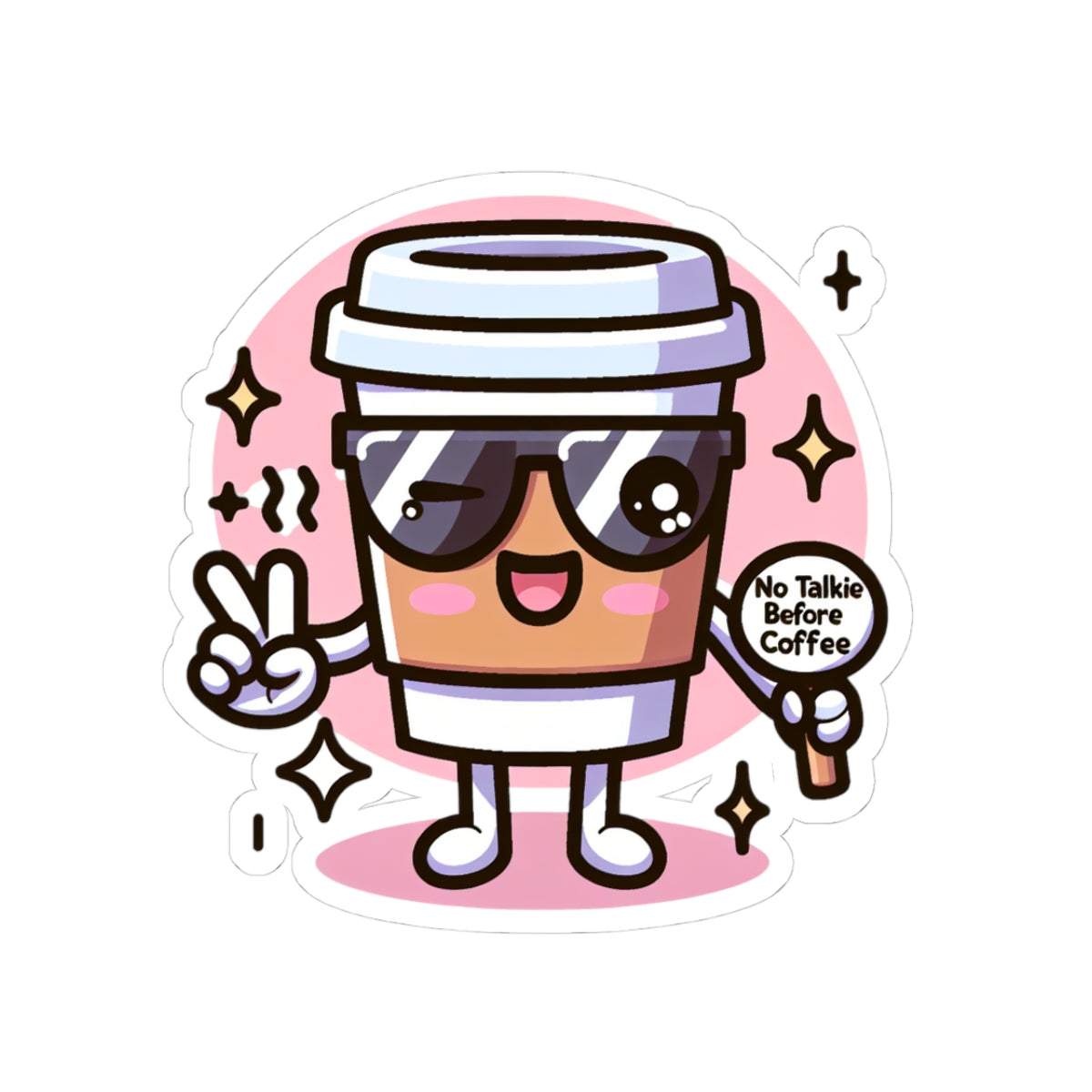 Cute Coffee Lover Kiss-Cut Stickers, No Talkie Before Coffee, Laptop Decals, Kawaii Art, Gift for Coffee Enthusiasts