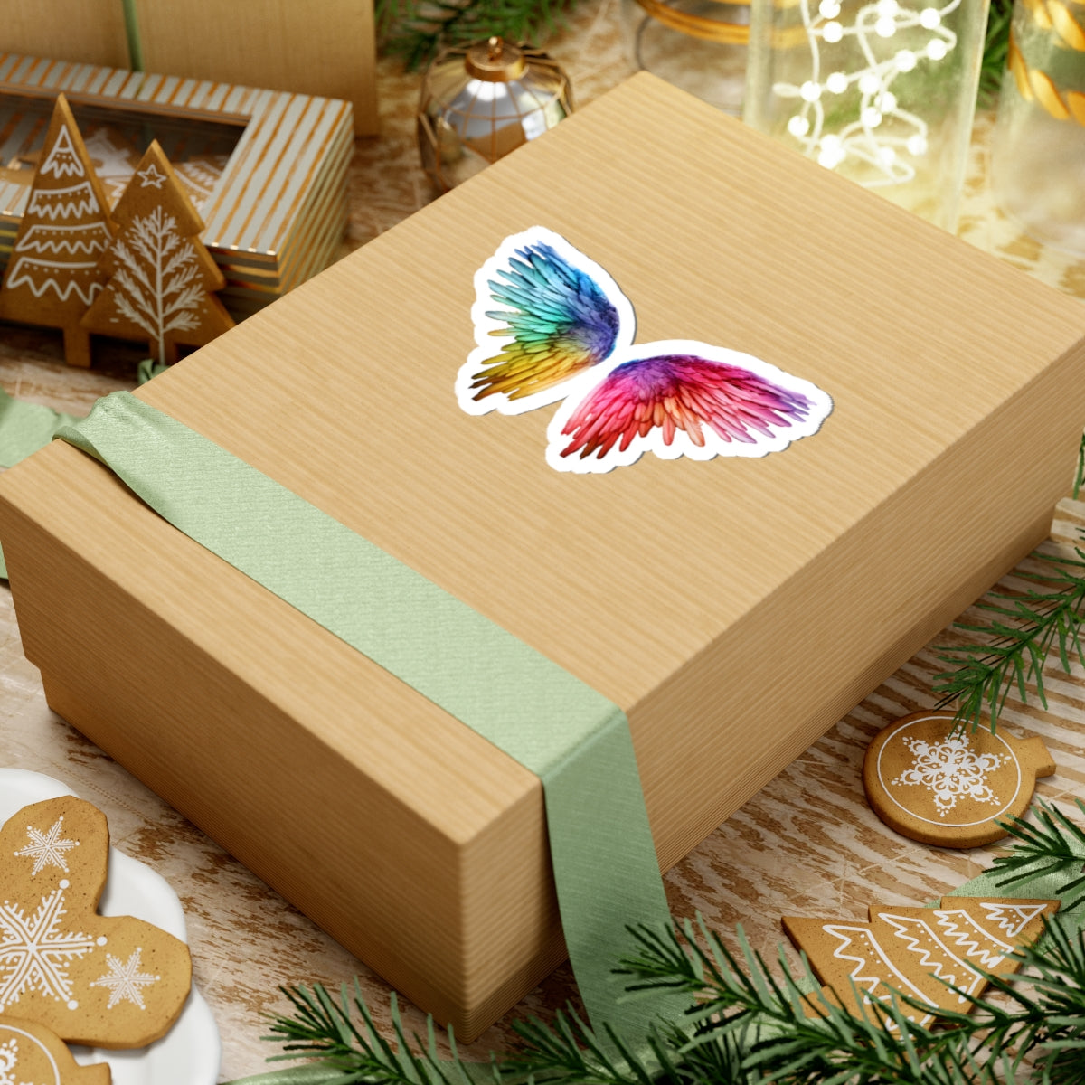 Rainbow Wings Kiss-Cut Stickers | Colorful Angel Wing Decals for Laptops, Water Bottles, Journals, Gifts, Party Favors