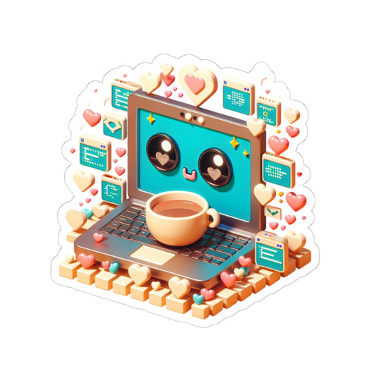 Cute Laptop Lover Kiss-Cut Stickers, Sticker for Laptops, Heart Decor, Gift for Students, Cute Office Supplies, Love Themed Stickers