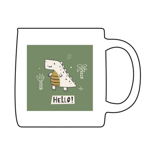 Dinosaur-Themed Coffee Mug, Cute Dino Gift, Hello Mug, Engraved Coffee Cup, Kids Mug, Playful Home Decor