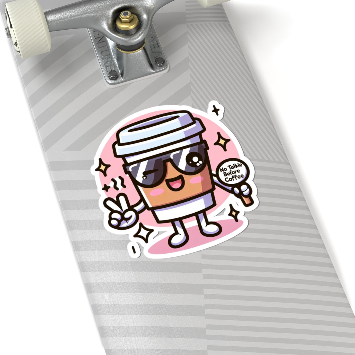 Cute Coffee Lover Kiss-Cut Stickers, No Talkie Before Coffee, Laptop Decals, Kawaii Art, Gift for Coffee Enthusiasts